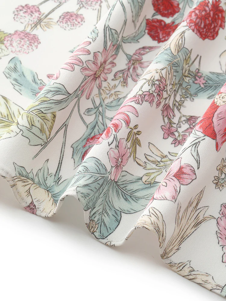 19 Momme Mulberry Silk Floral Print Ruched Waist Women Maxi Dress - Image 8