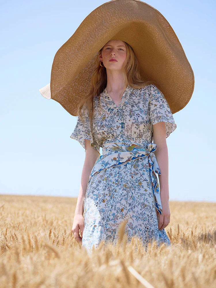 19 Momme Mulberry Silk V-Neck Print Women Maxi Dress - Image 4