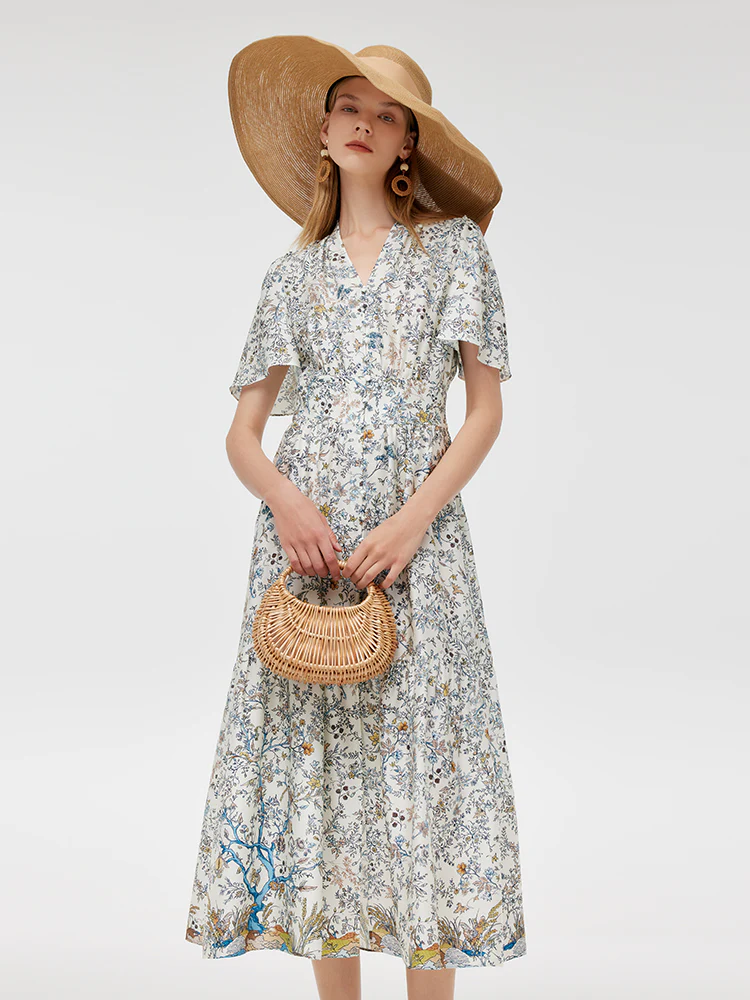 19 Momme Mulberry Silk V-Neck Print Women Maxi Dress - Image 6