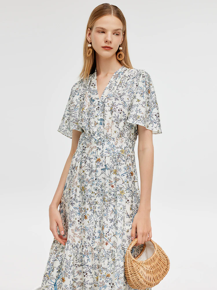 19 Momme Mulberry Silk V-Neck Print Women Maxi Dress - Image 9