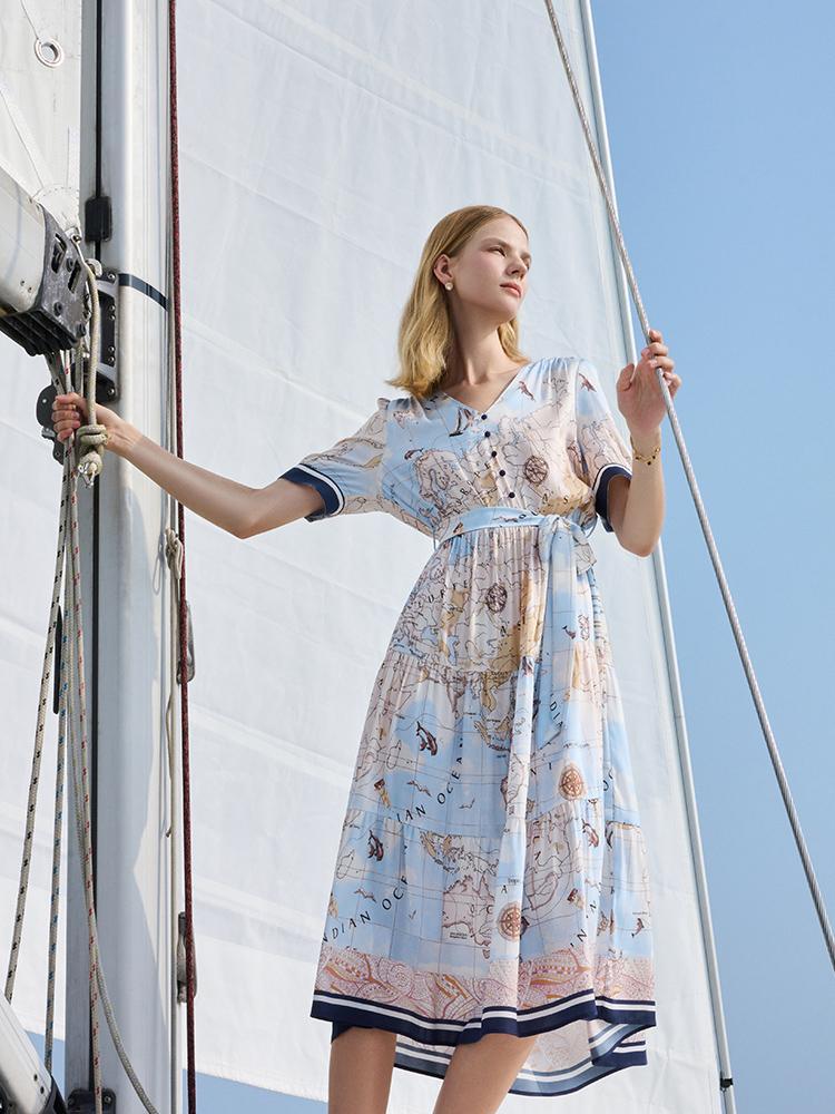 19 Momme Silk Map Print Midi Dress - Image 4
