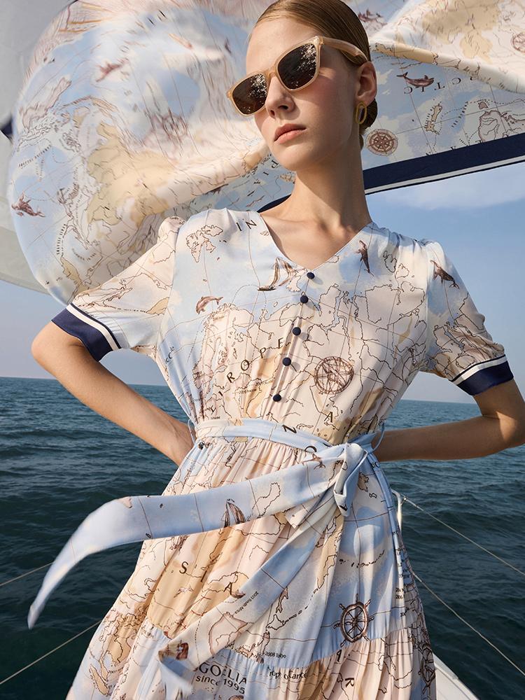 19 Momme Silk Map Print Midi Dress - Image 8