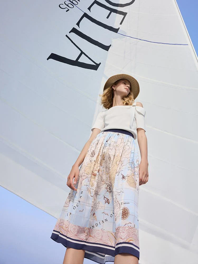 19 Momme Silk Map Print Women Skirt - Image 7