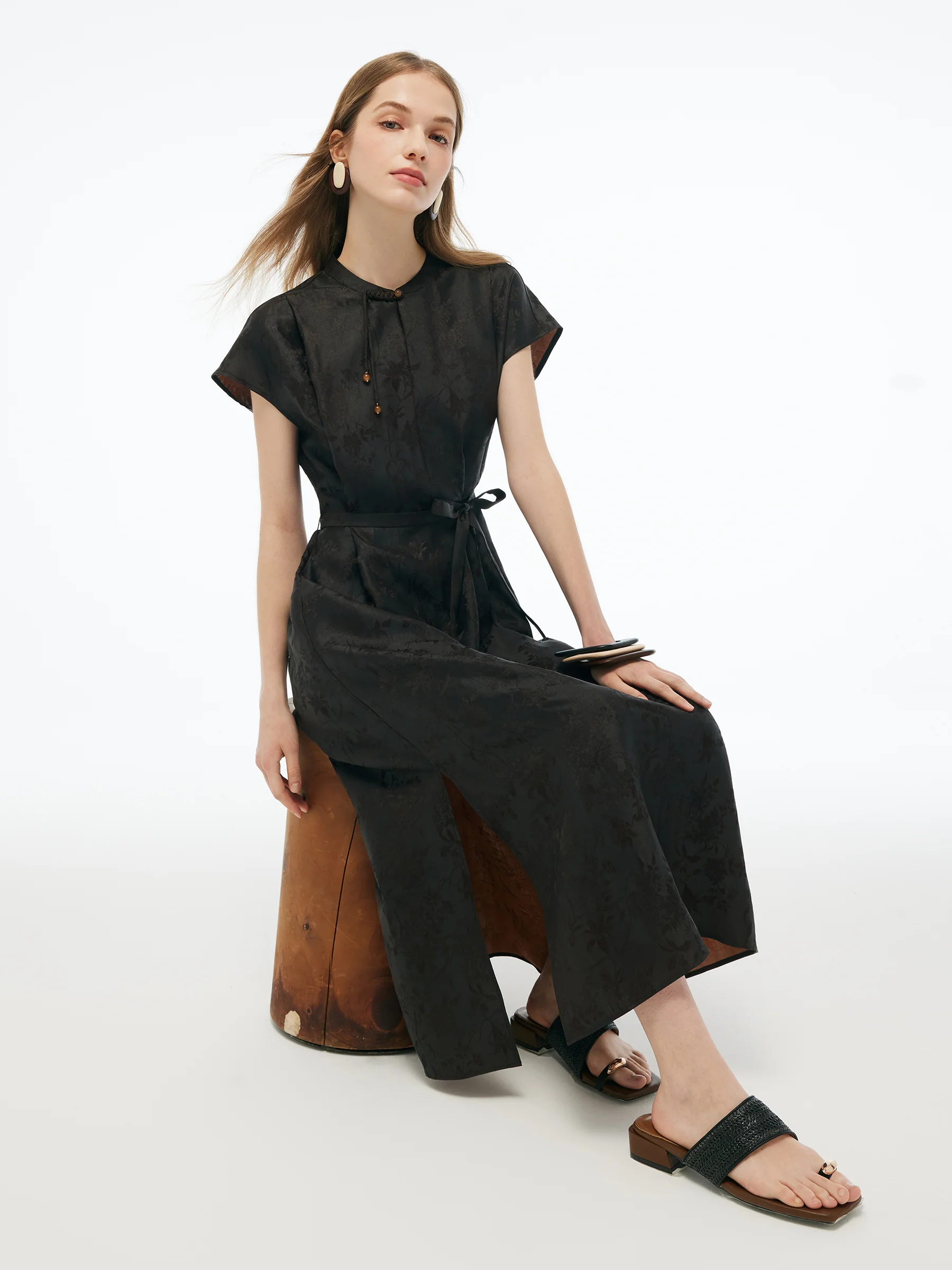 19MM Gambiered Canton Gauze Women Qipao Maxi Dress - Image 6