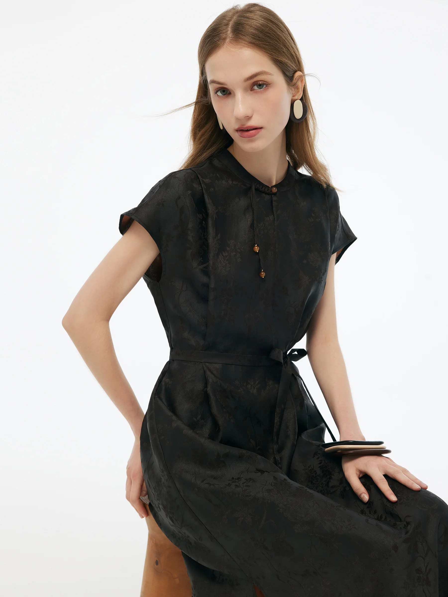 19MM Gambiered Canton Gauze Women Qipao Maxi Dress - Image 7