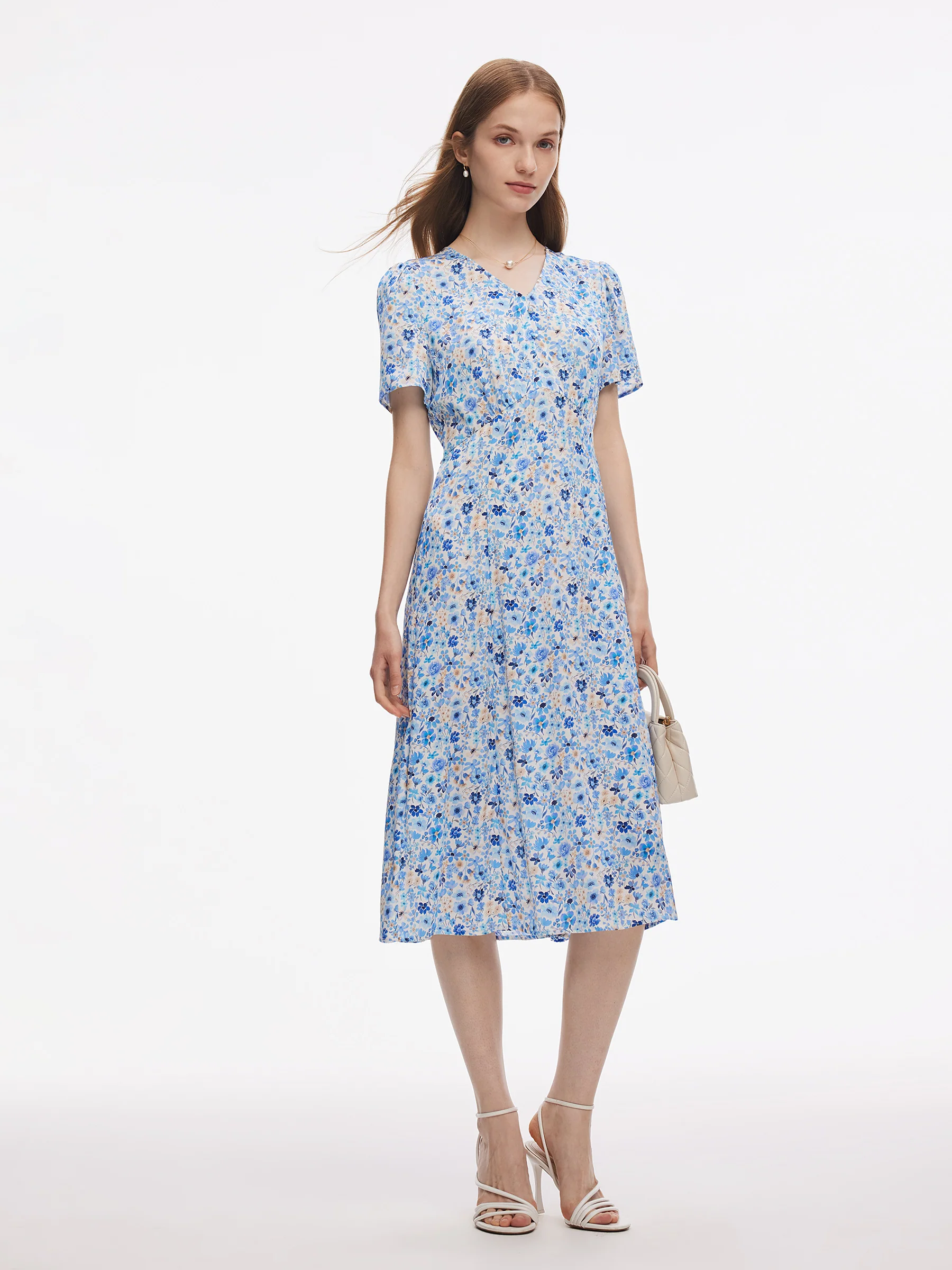 19MM Mulberry Silk Floral Print Women Midi Dress - Image 4
