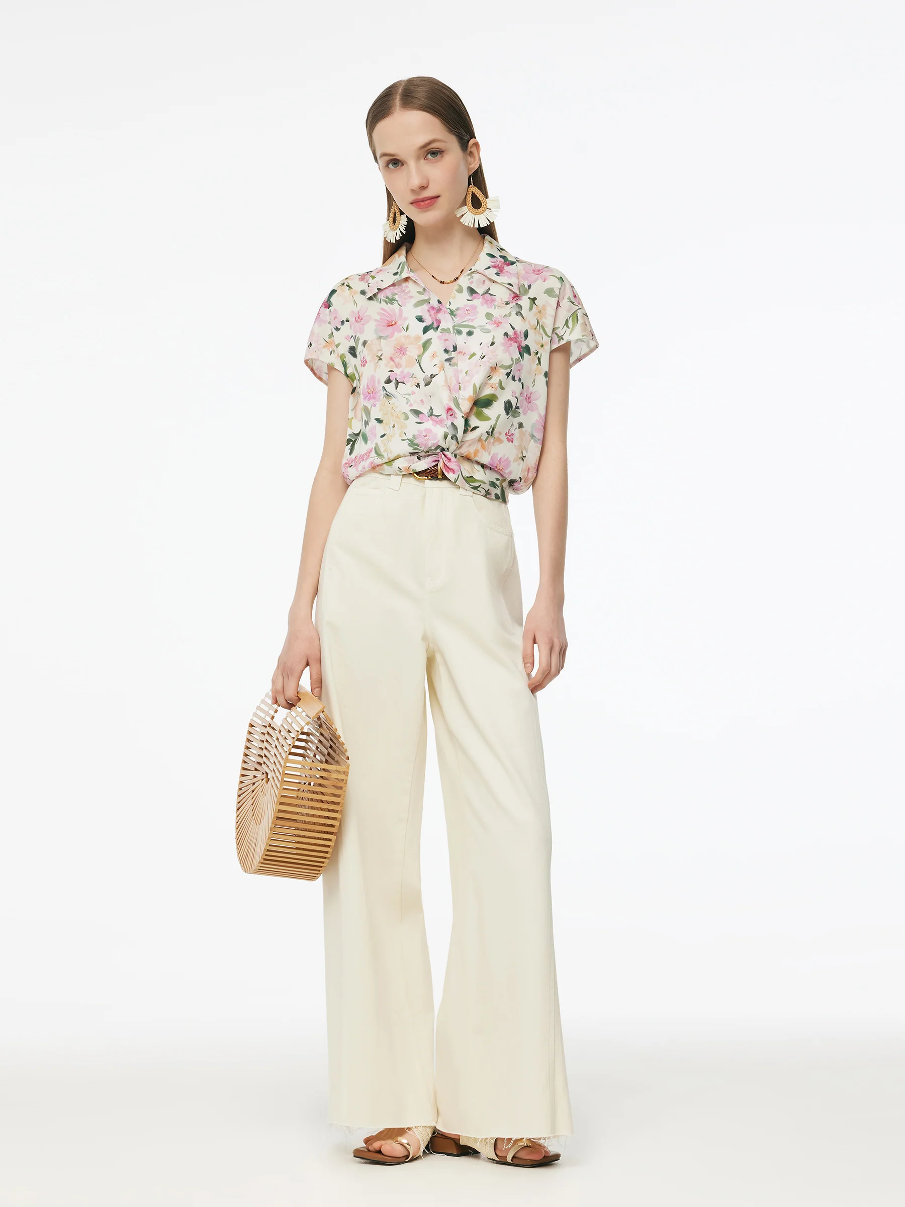 19MM Mulberry Silk Floral Print Women Twist Front Blouse - Image 2