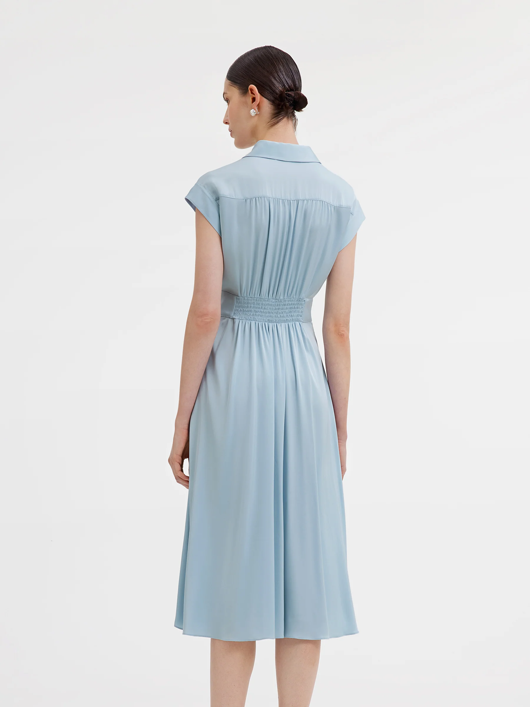 22MM Stretch Silk Women Midi Shirt Dress - Image 10