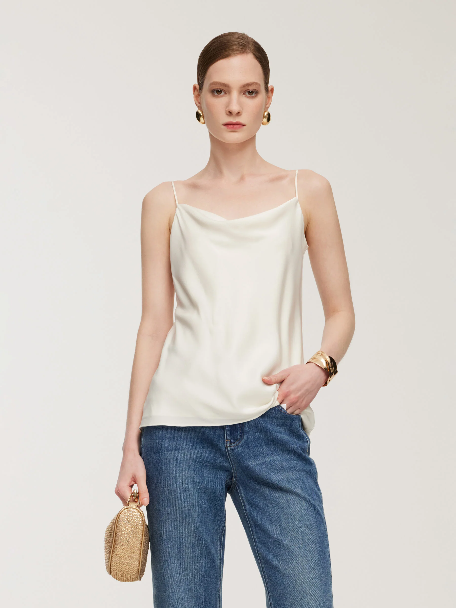 22MM Mulberry Silk Cowl Neck Women Camisole With Scrunchie