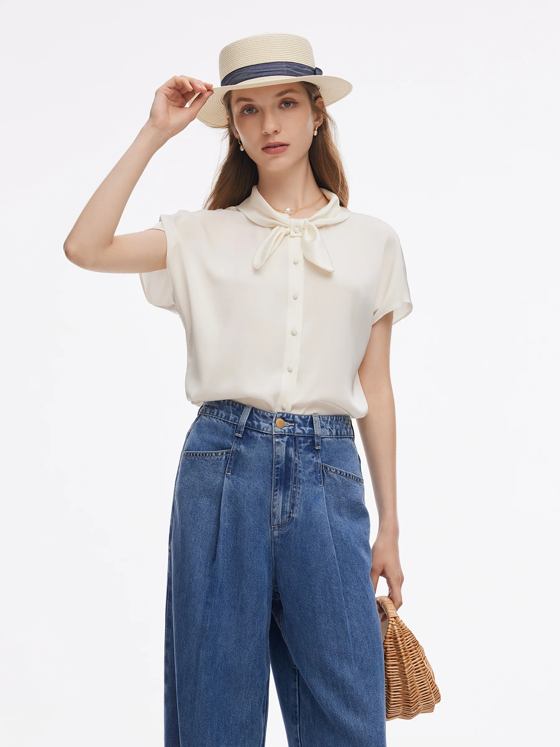 22MM Mulberry Silk Women Bow Tie Neck Shirt - Image 3