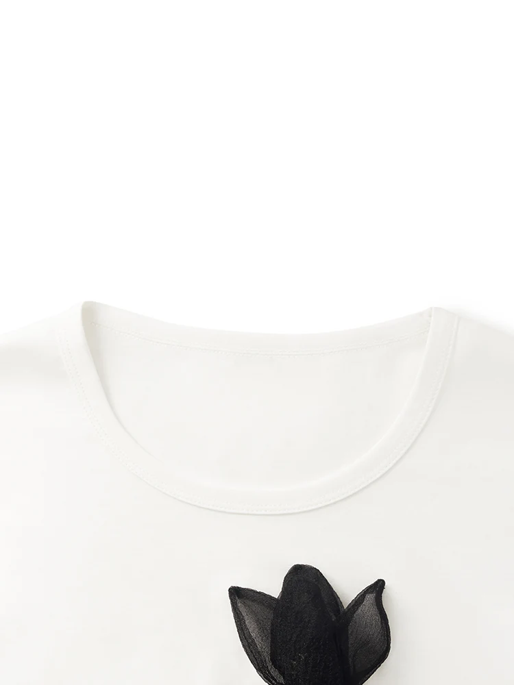 3D Rose T-Shirt And Ruched Skirt Two-Piece Set - Image 9