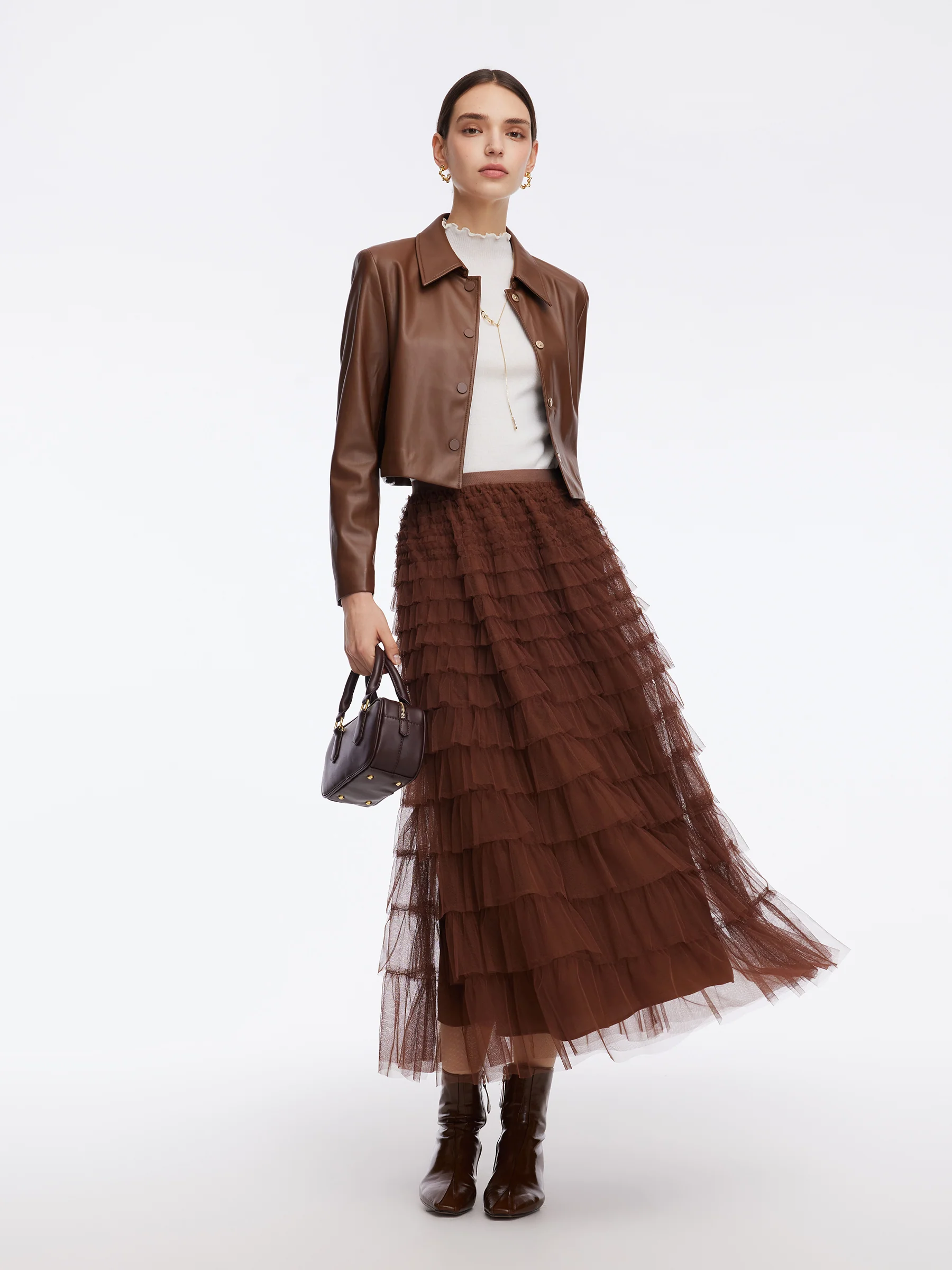A-Line Mesh Ruffle Tiered Women Skirt - Image 4