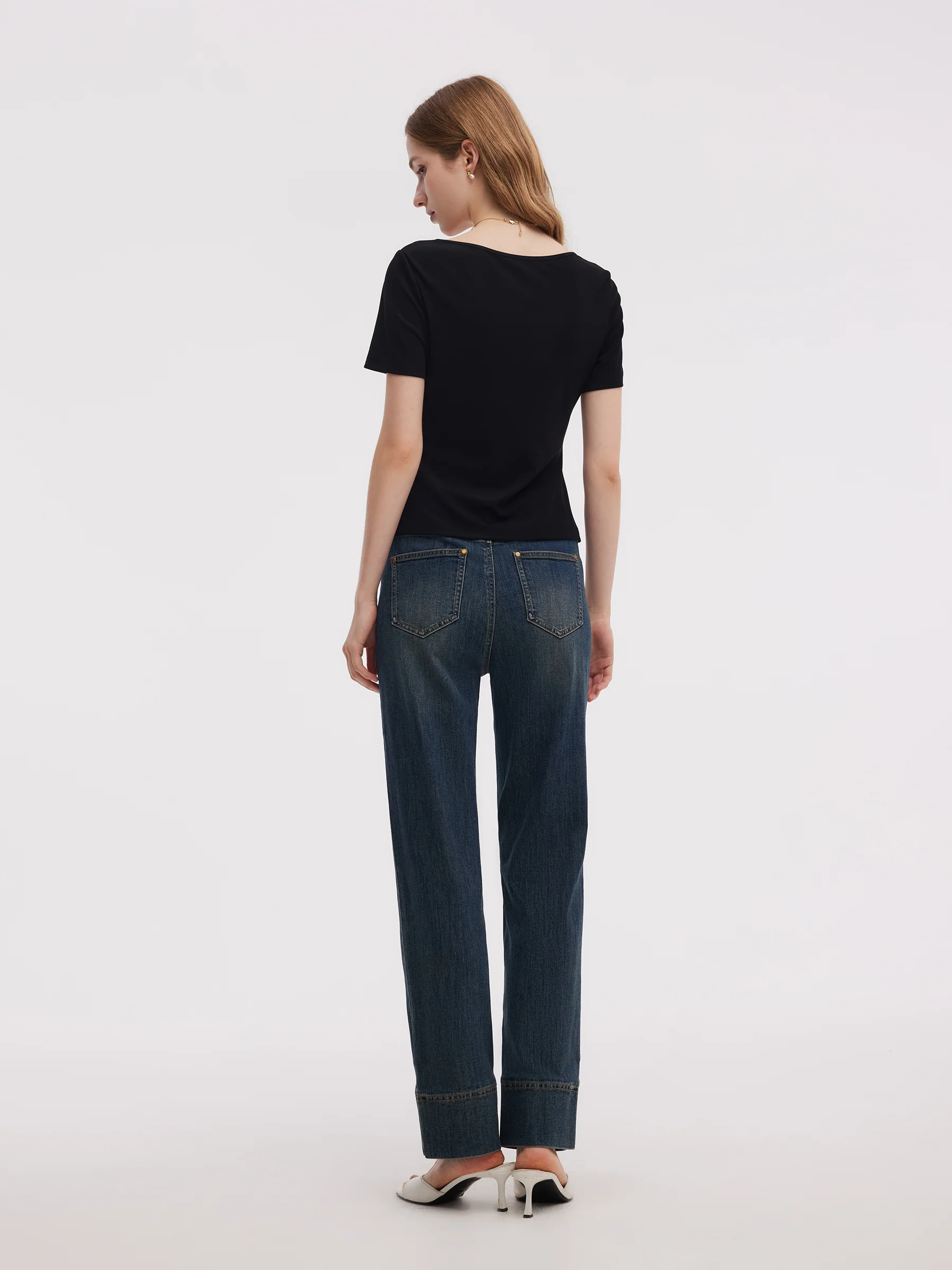 Acetate Blend Asymmetric Neckline Women T-Shirt - Image 3