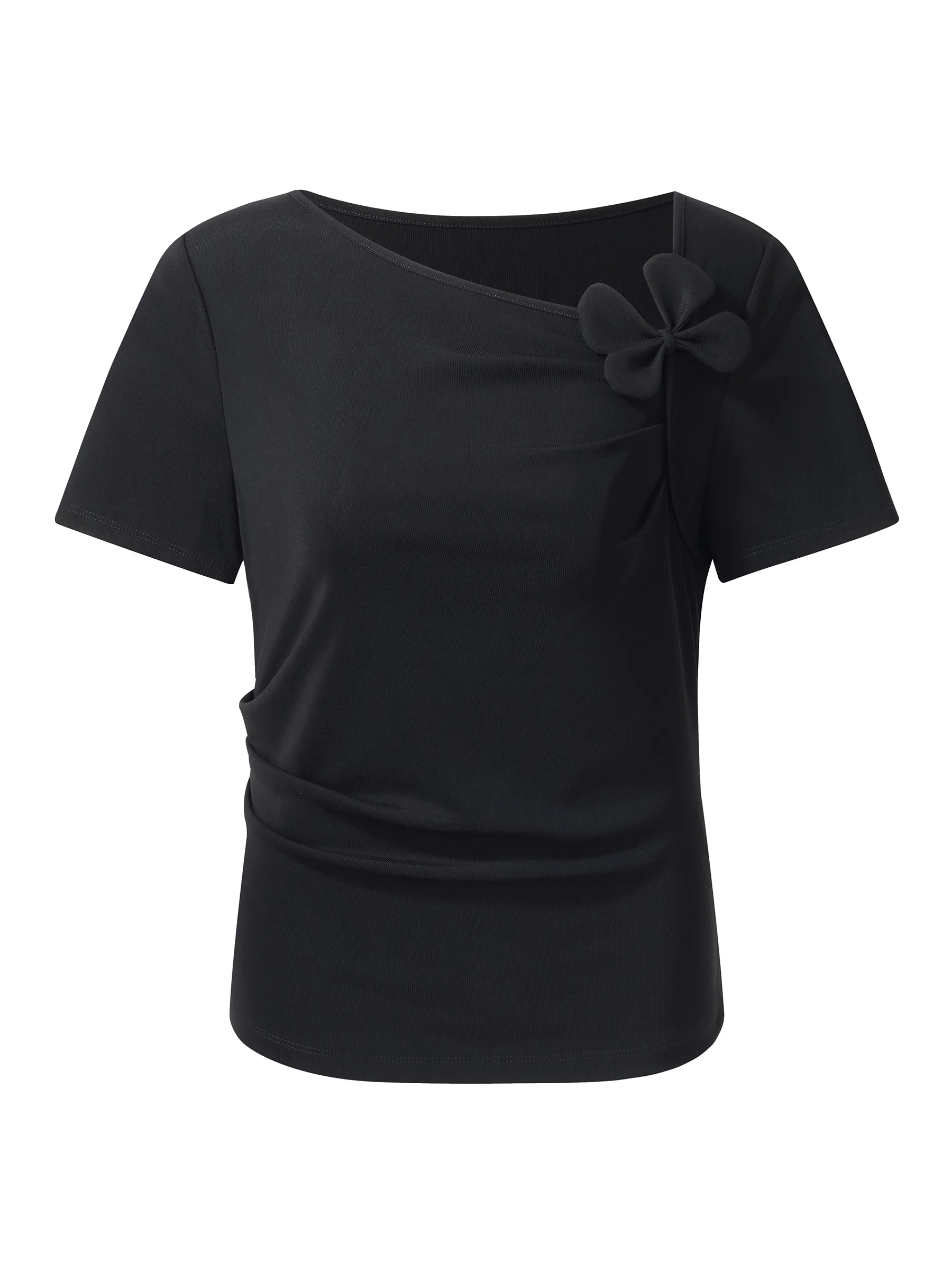Acetate Blend Asymmetric Neckline Women T-Shirt - Image 6
