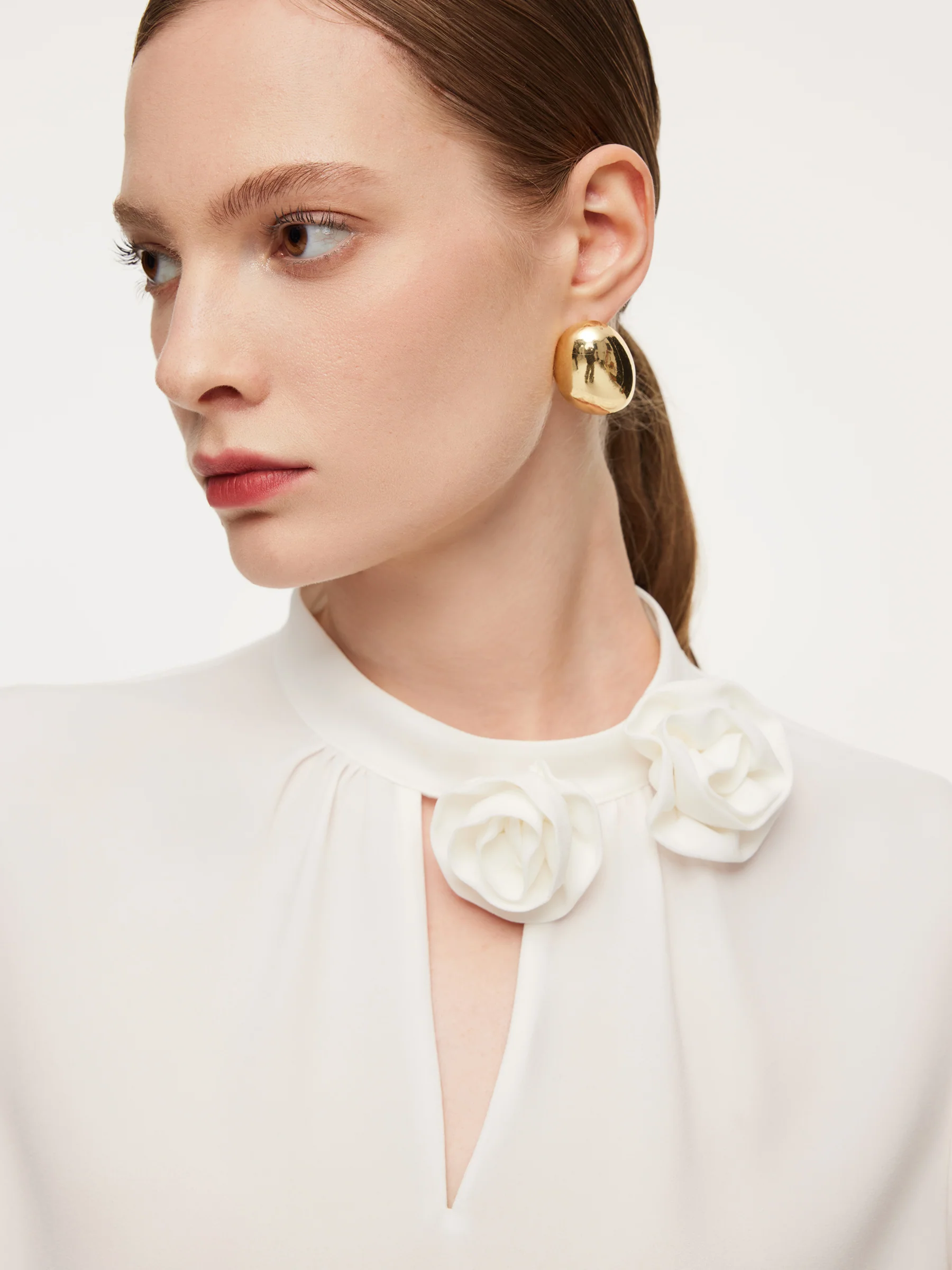Acetate Blend Floral Neck Women Blouse - Image 7
