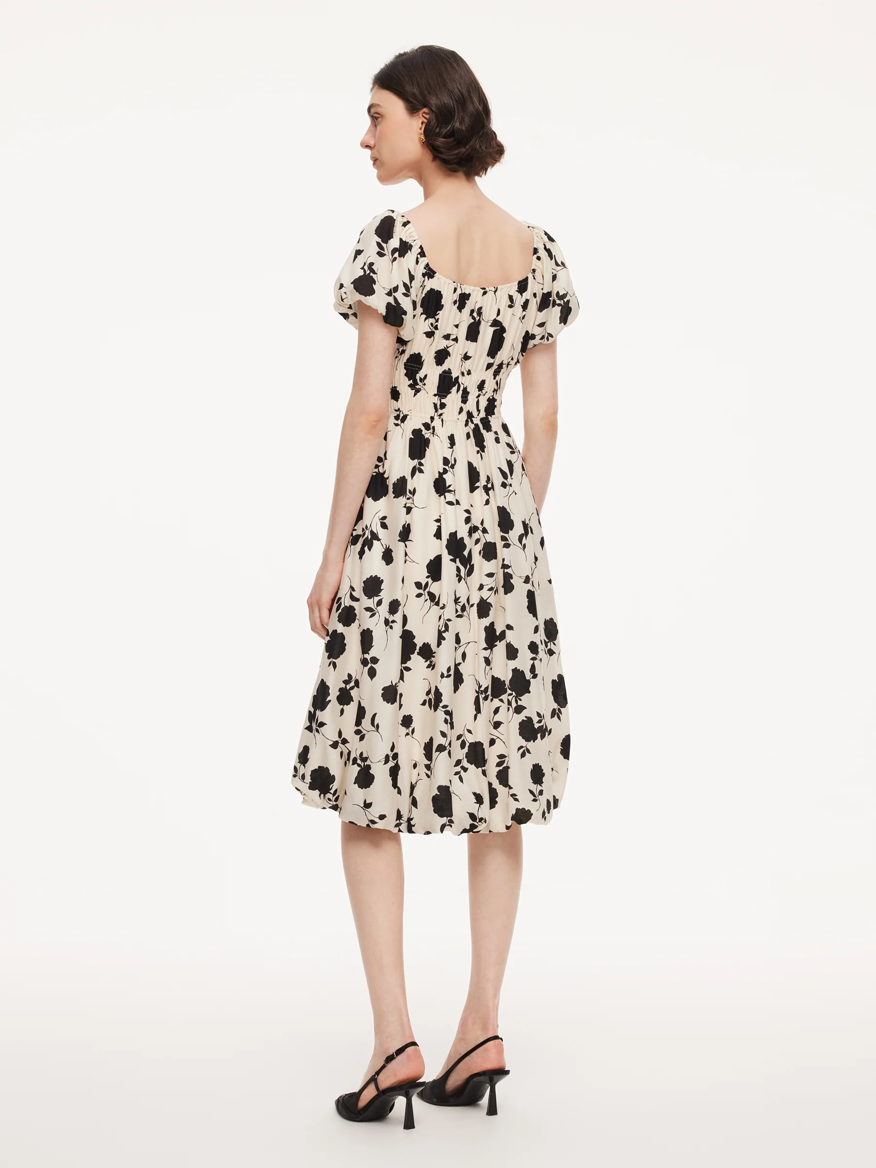 Acetate Blend Floral Print Bubble Hem Women Midi Dress With Scrunchie - Image 4