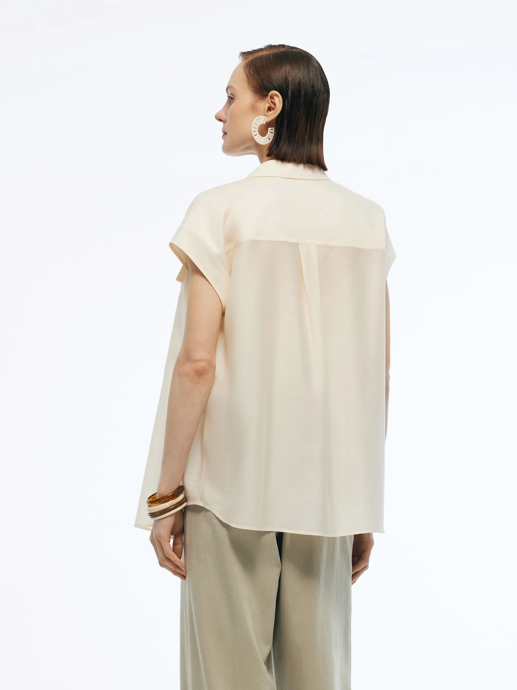 Acetate Blend Women Cap Sleeve Sheer Shirt - Image 3