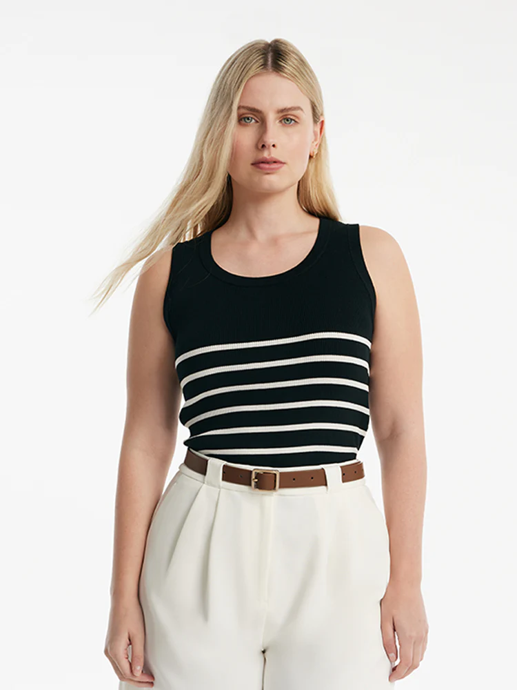Acetate Cotton Knitted Striped Tank Top - Image 12