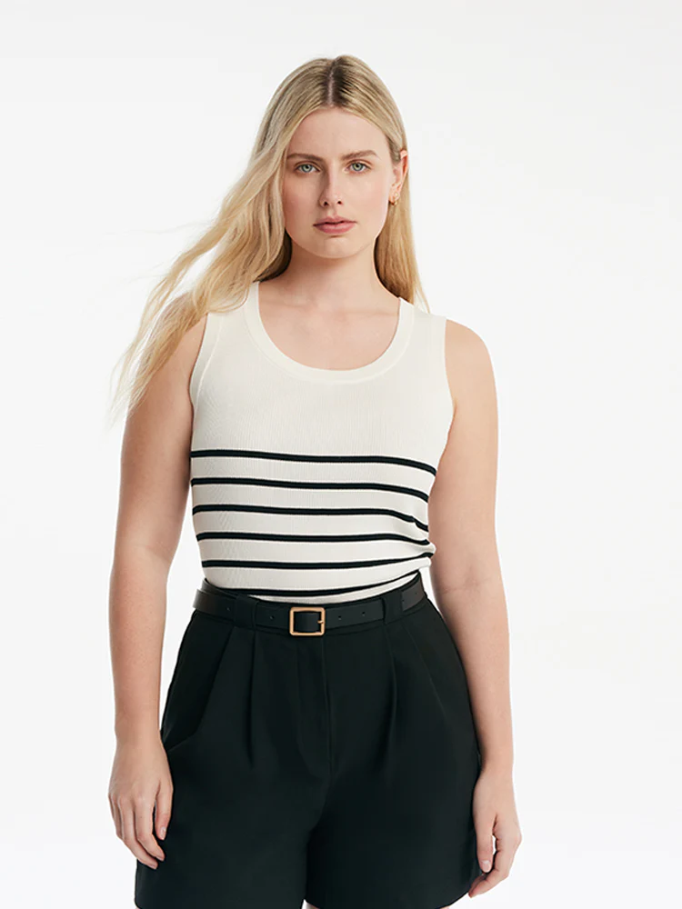 Acetate Cotton Knitted Striped Tank Top - Image 6