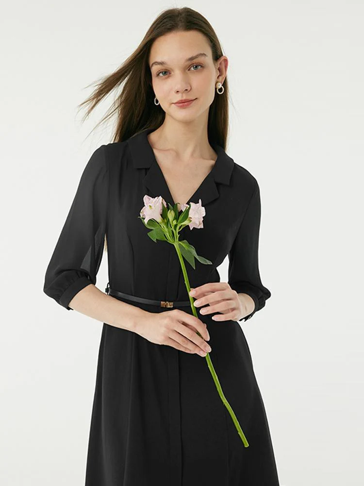 Black Gathered Waist Midi Dress - Image 3