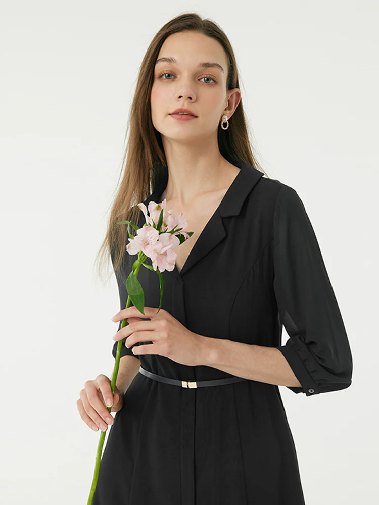 Black Gathered Waist Midi Dress - Image 4