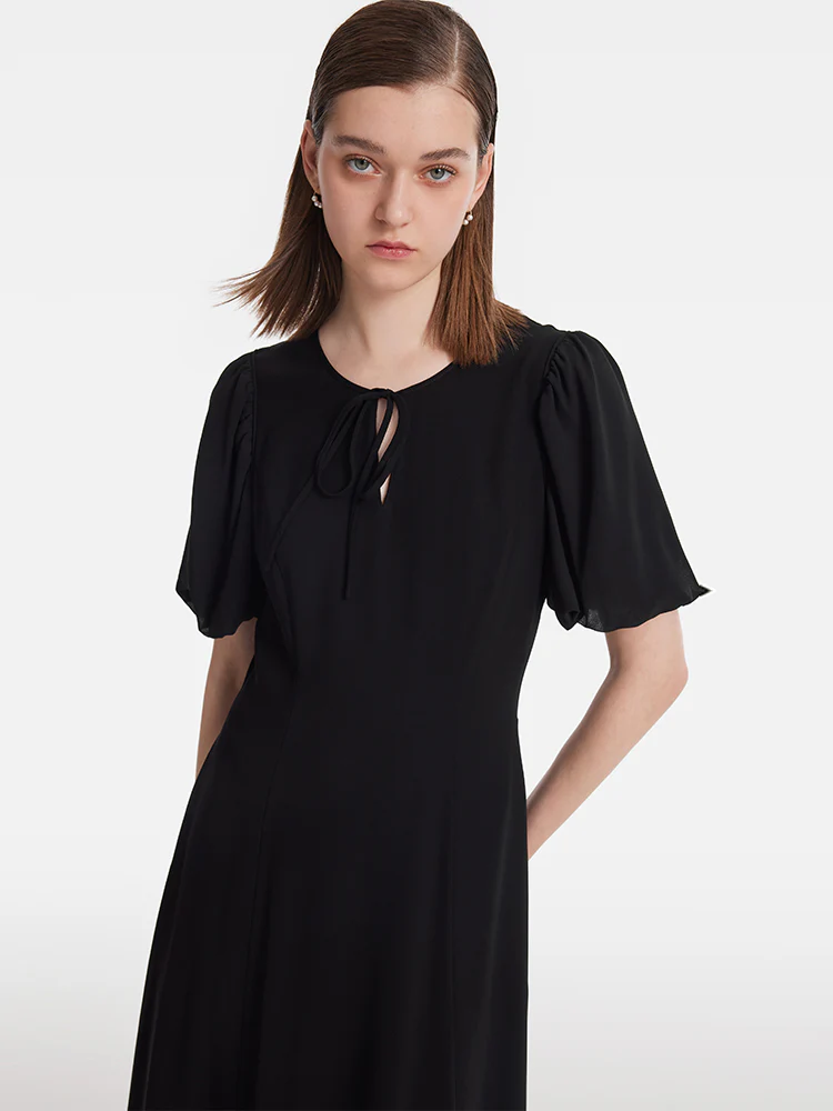 Acetate Gathered Waist Women Midi Dress - Image 6