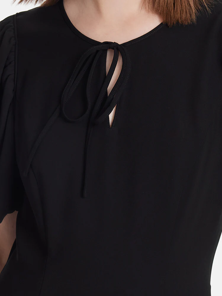Acetate Gathered Waist Women Midi Dress - Image 7
