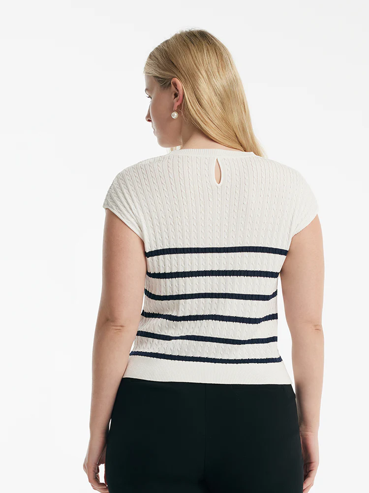 Acetate Knitted Striped Pullover Women Knit Top - Image 10
