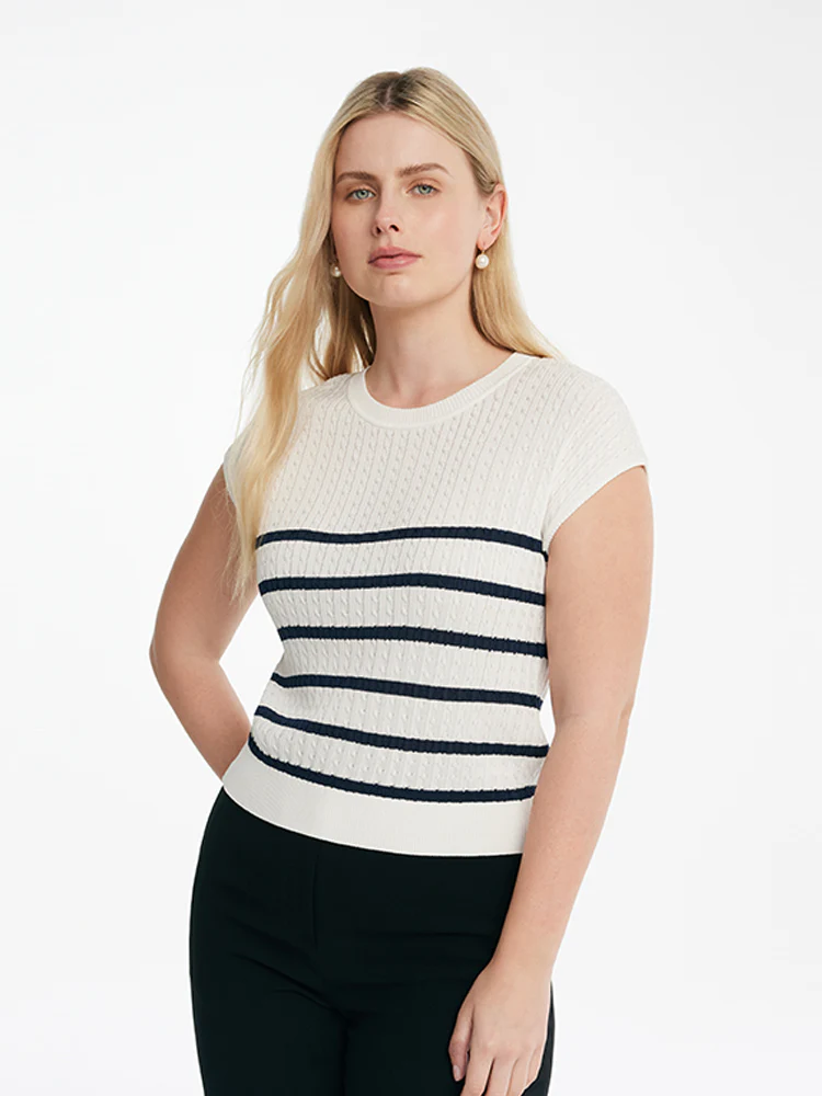 Acetate Knitted Striped Pullover Women Knit Top - Image 11
