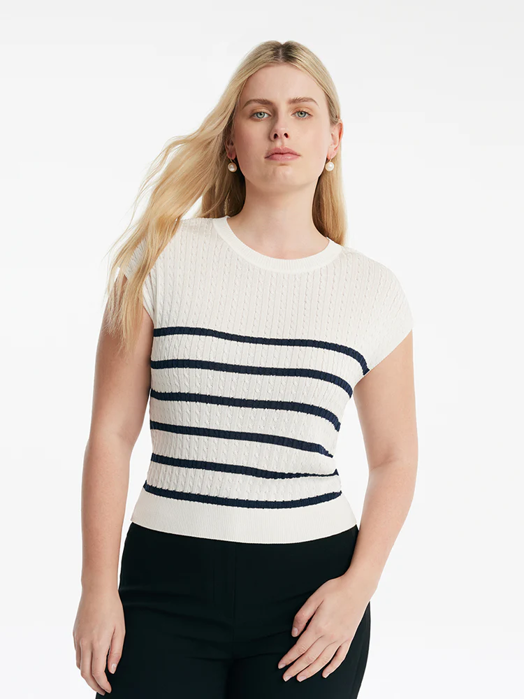 Acetate Knitted Striped Pullover Women Knit Top - Image 12