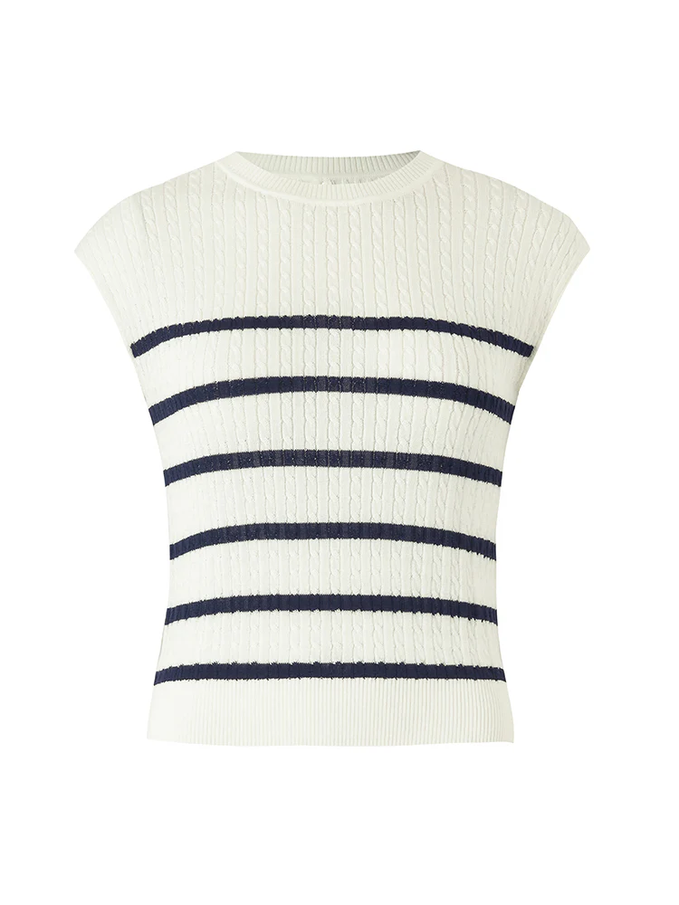 Acetate Knitted Striped Pullover Women Knit Top - Image 14