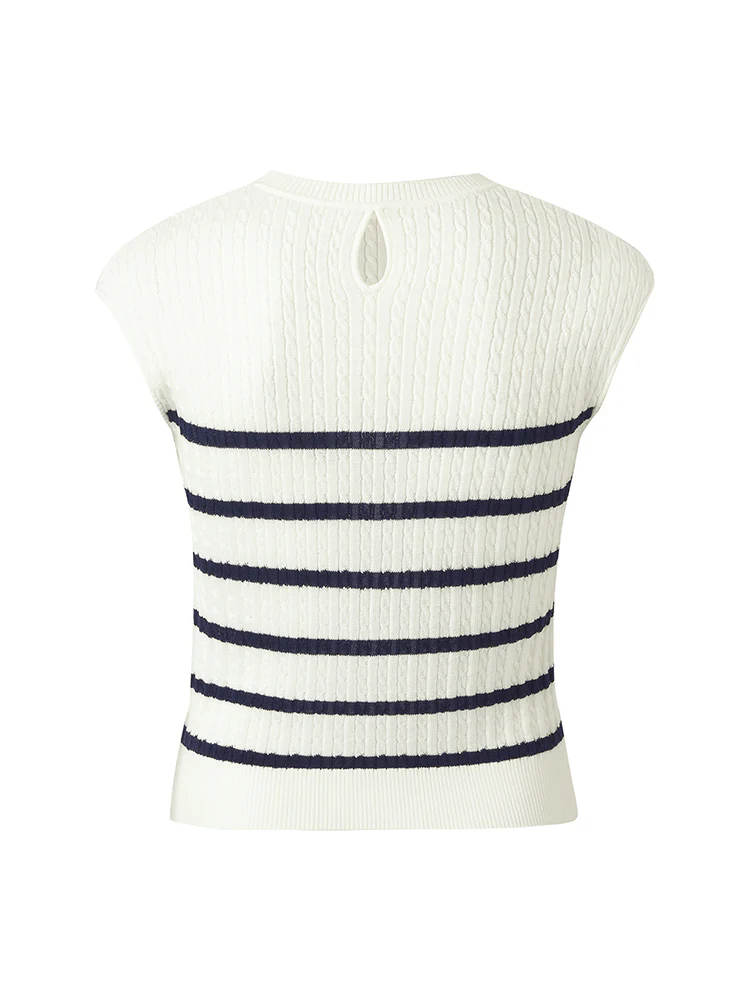 Acetate Knitted Striped Pullover Women Knit Top - Image 15