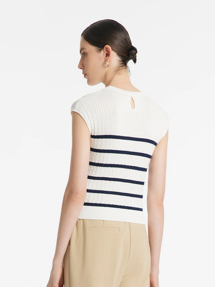 Acetate Knitted Striped Pullover Women Knit Top - Image 3