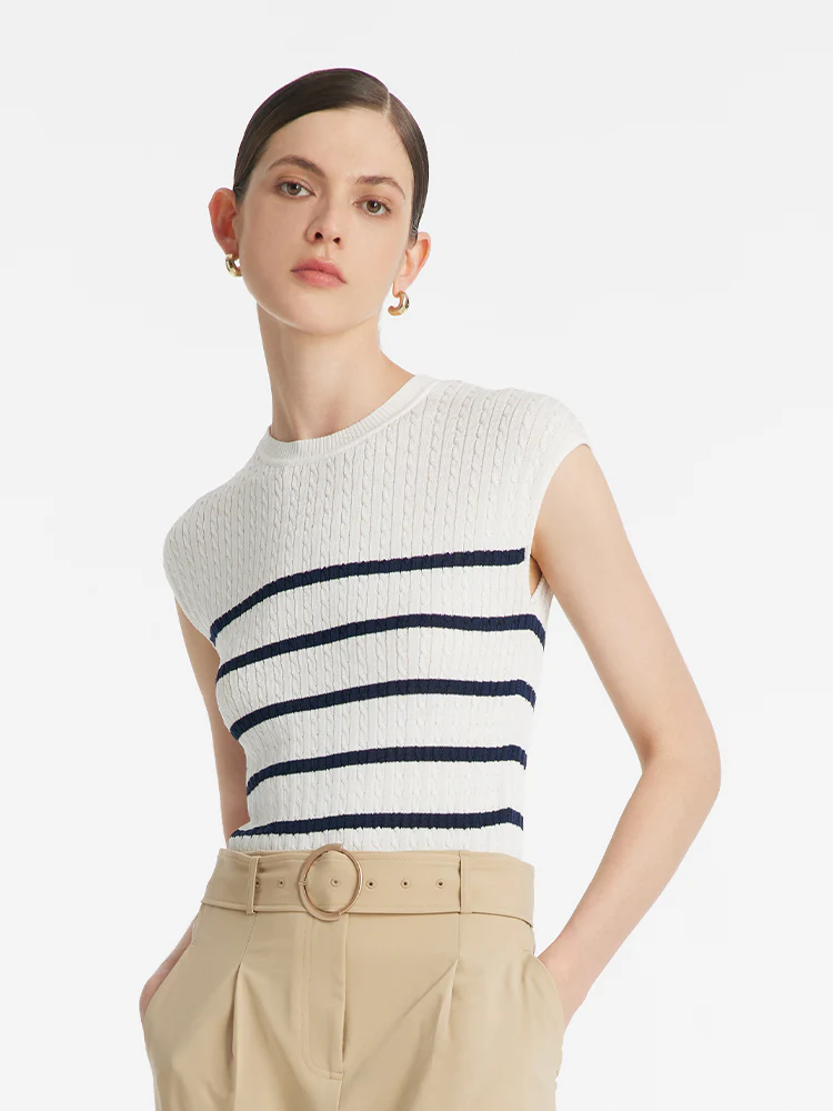 Acetate Knitted Striped Pullover Women Knit Top - Image 4