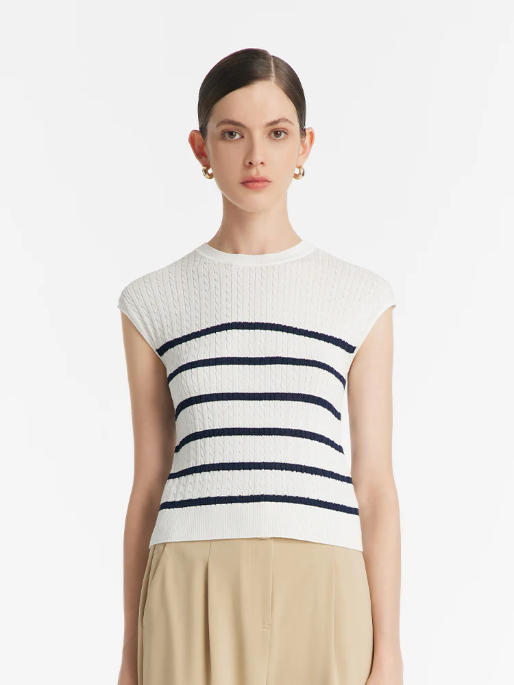 Acetate Knitted Striped Pullover Women Knit Top - Image 6