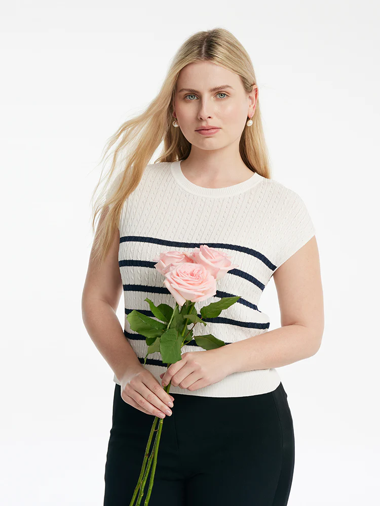 Acetate Knitted Striped Pullover Women Knit Top - Image 8