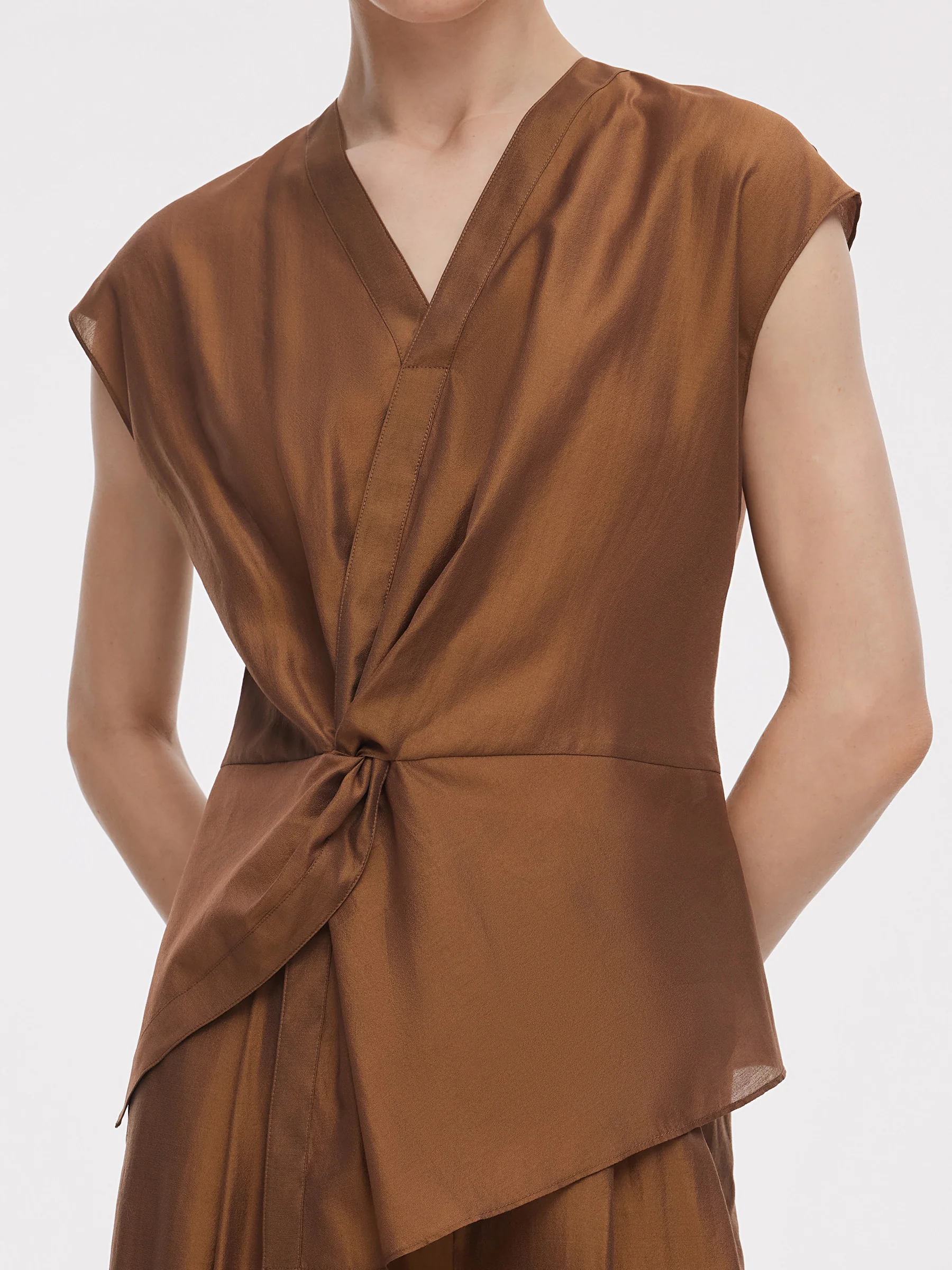 Acetate Modal Blend Twist Front Women Asymmetrical Top - Image 5