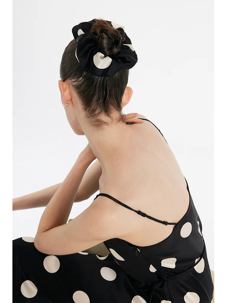 Acetate Polka Dots Print Spaghetti Strap Women Midi Dress With Rose Belt - Image 7