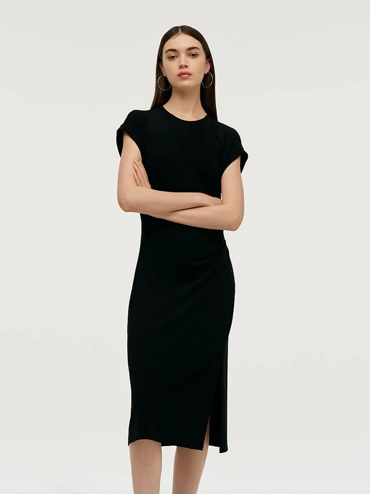 Acetate Side Slit Women Midi Dress - Image 5