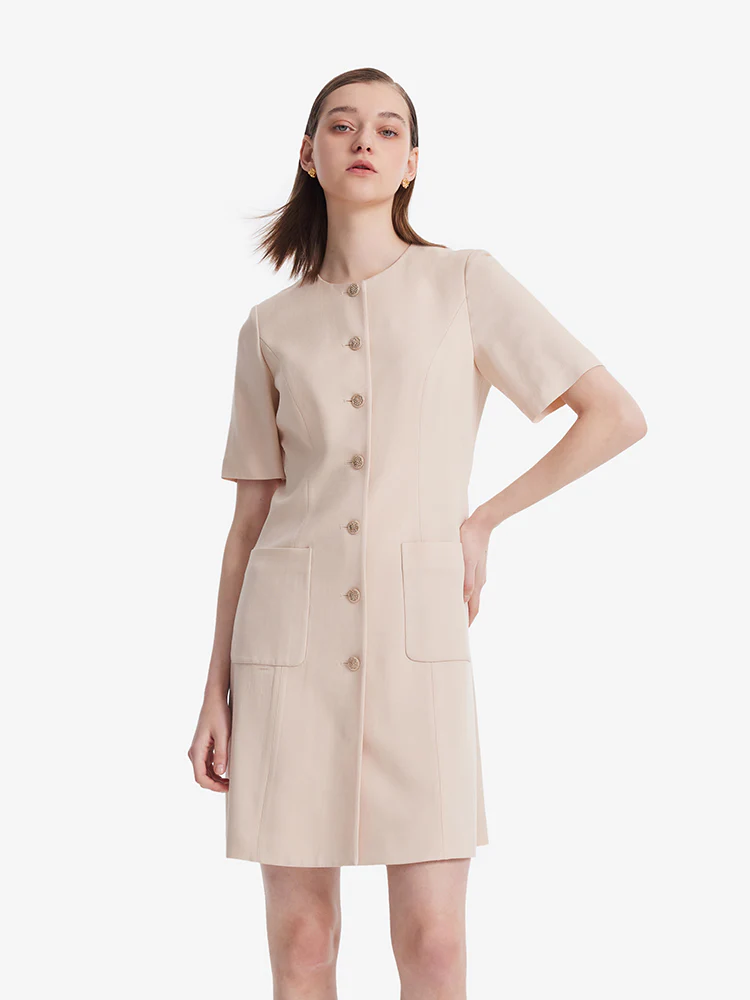 Acetate Single-Breasted Women Mini Dress With Detachable Lace Collar - Image 5