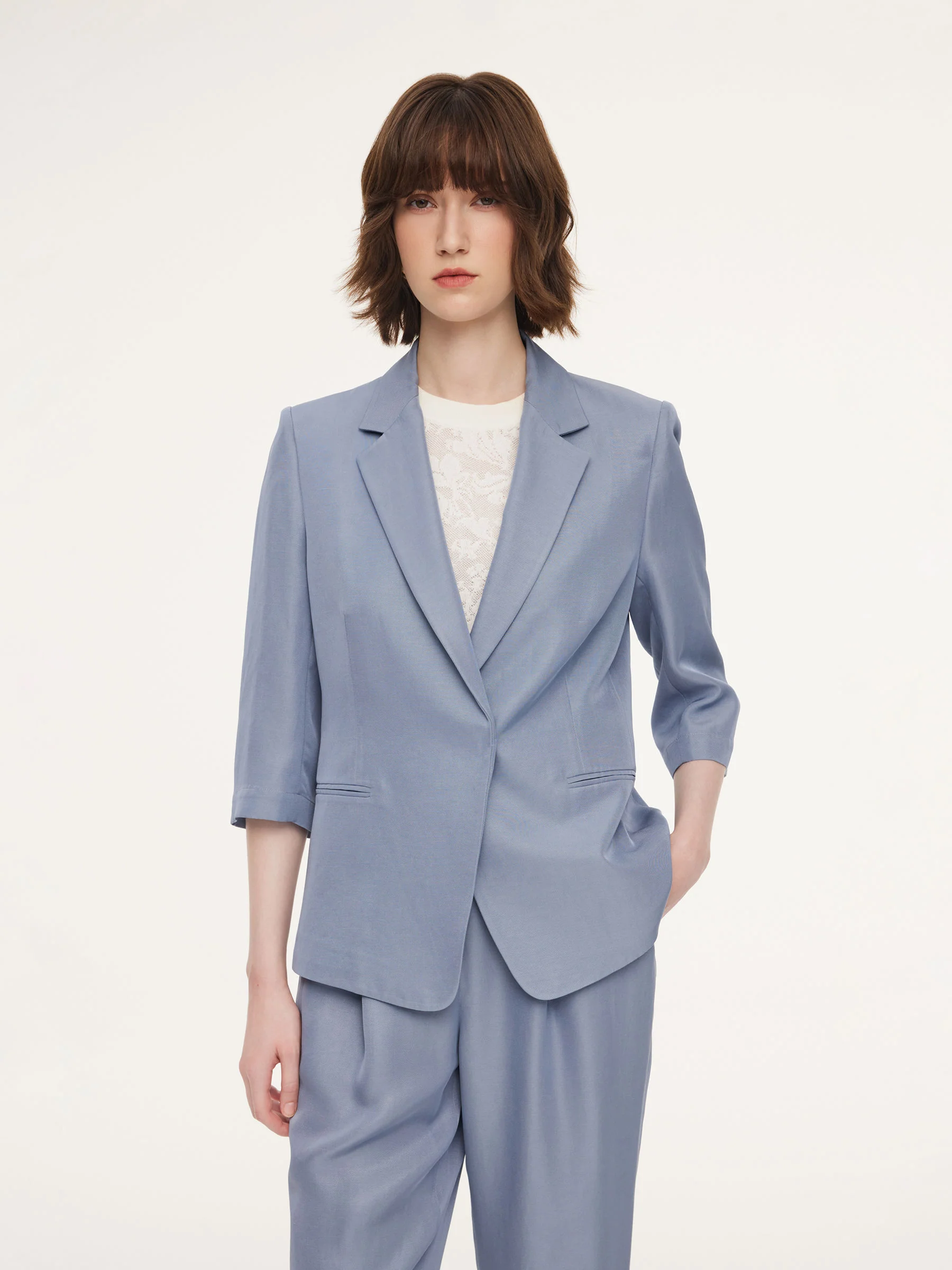 Acetate Tencel Linen Blend Women Blazer