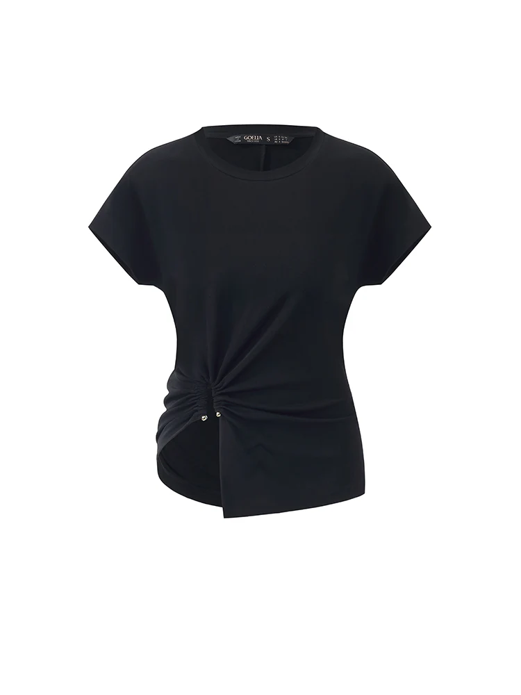 Acetate Waist Twist Asymmetric Hem Women Knit Top - Image 14