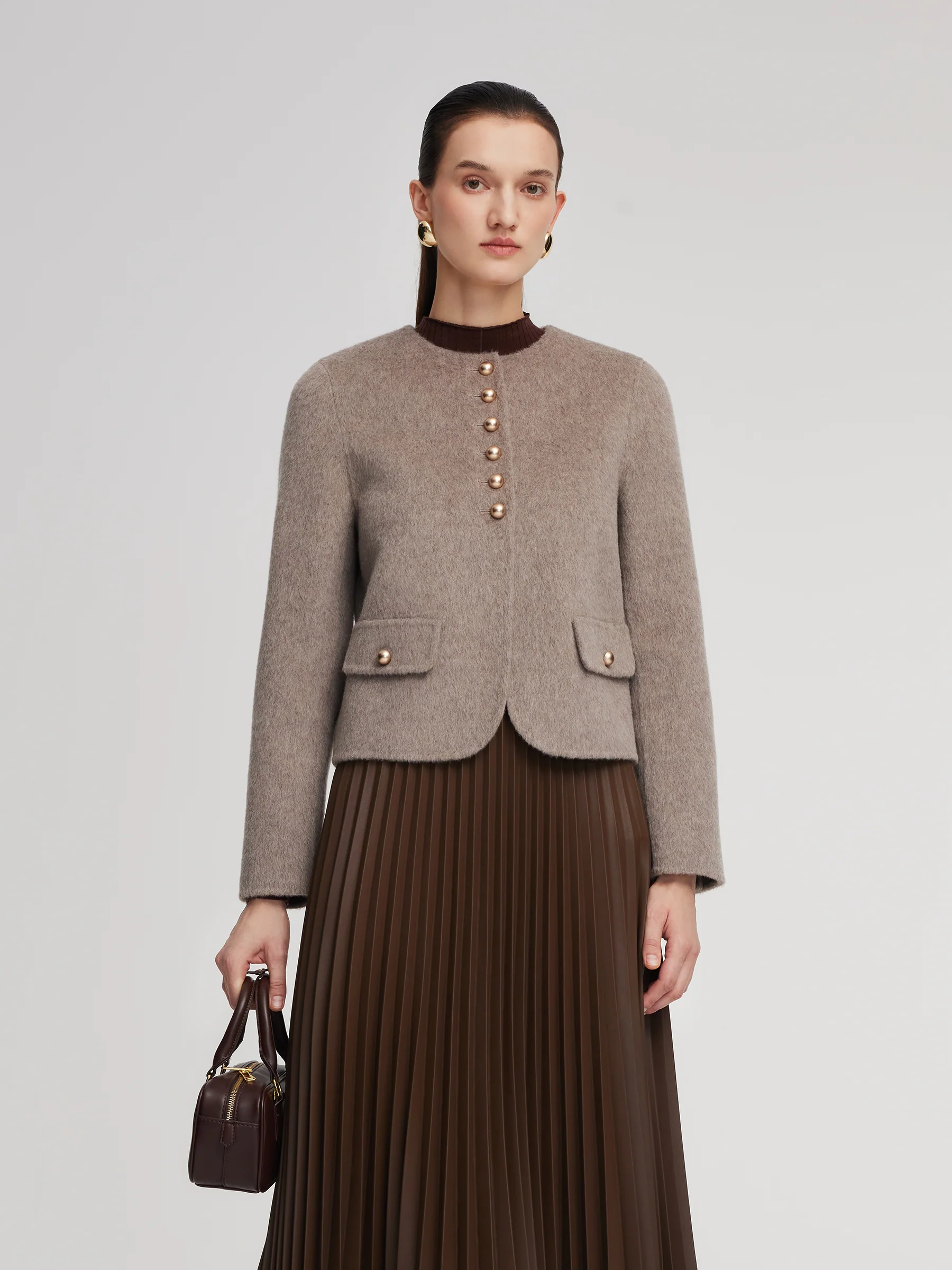 Alpaca Wool Blend Round Neck Women Jacket