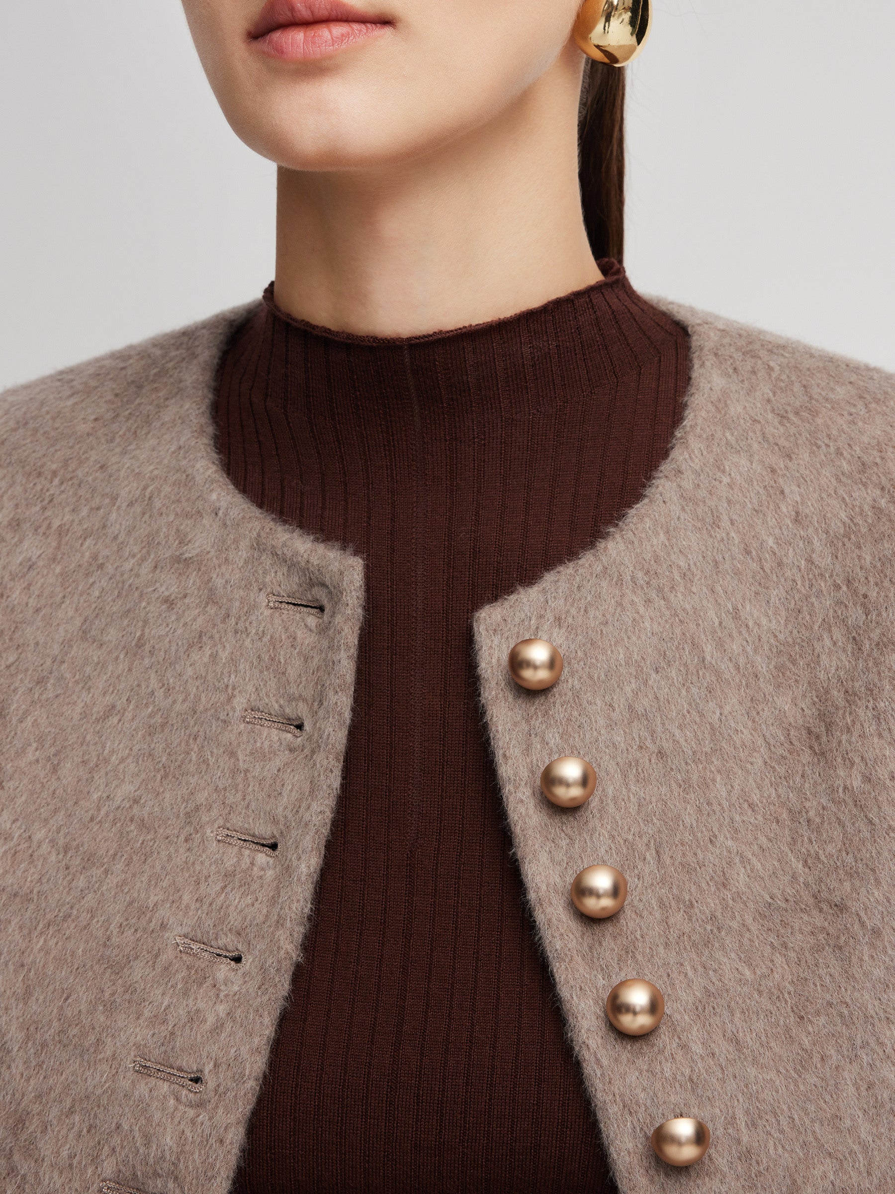 Alpaca Wool Blend Round Neck Women Jacket - Image 6