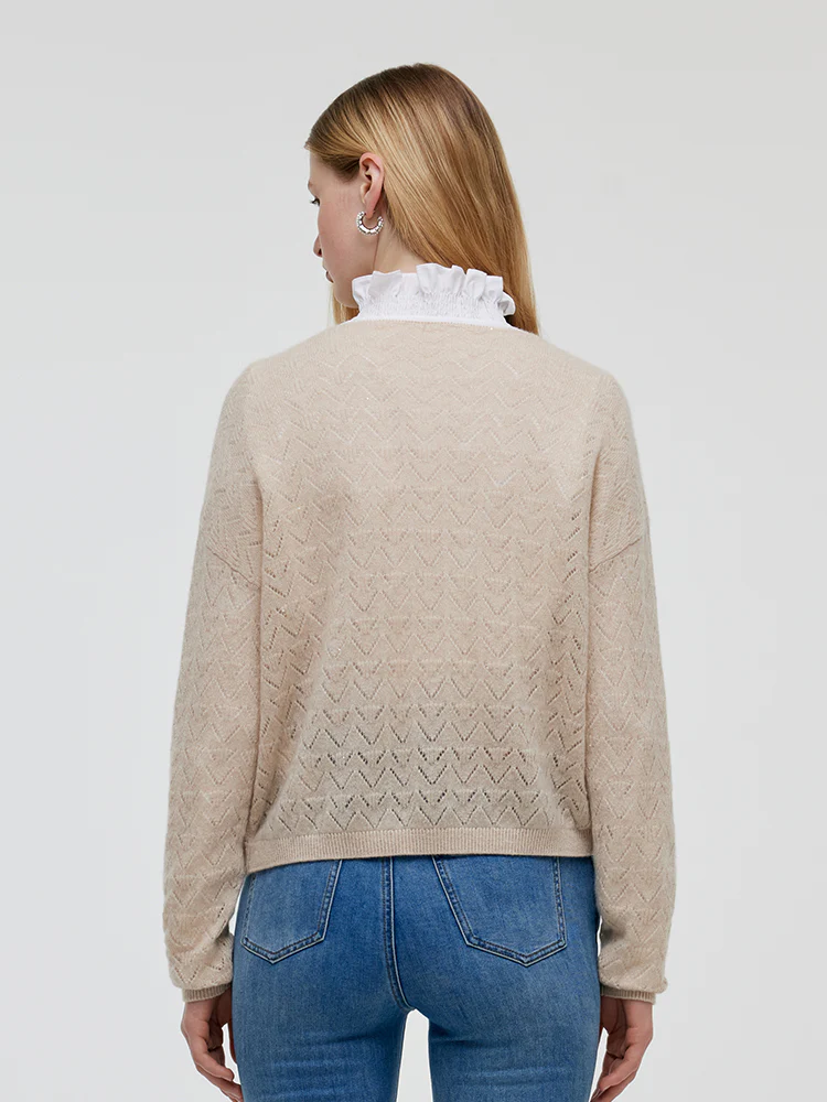 Beige Cashmere Sequins Women Sweater - Image 3