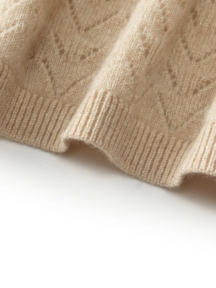 Beige Cashmere Sequins Women Sweater - Image 9