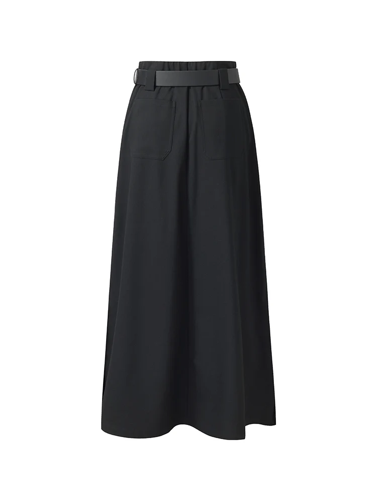 Black A-Line Women Maxi Skirt With Belt - Image 6