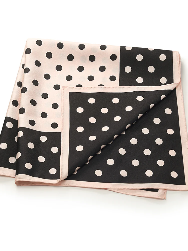 Black And Pink Polka Dots Printed 90 Square Pure Silk Scarf - Image 9