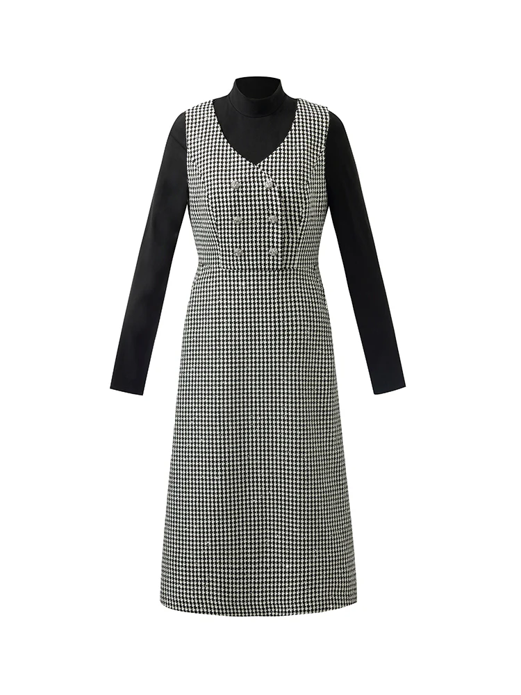 Black And White Houndstooth Vest Dress And Mock Neck Sweater Two-Piece Suit - Image 8