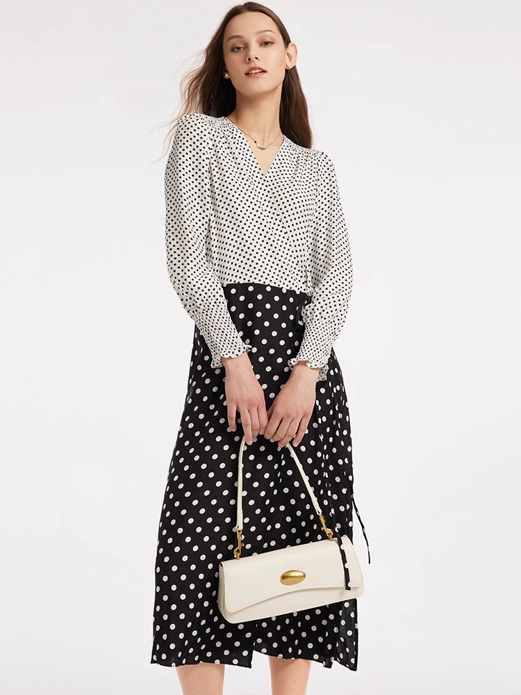Polka Dots Slim V-Neck Wrap Maxi Dress - Image 3